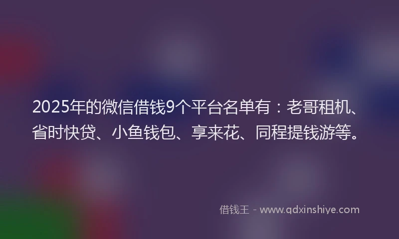 2025年的微信借钱9个平台名单有：老哥租机、省时快贷、小鱼钱包、享来花、同程提钱游等。