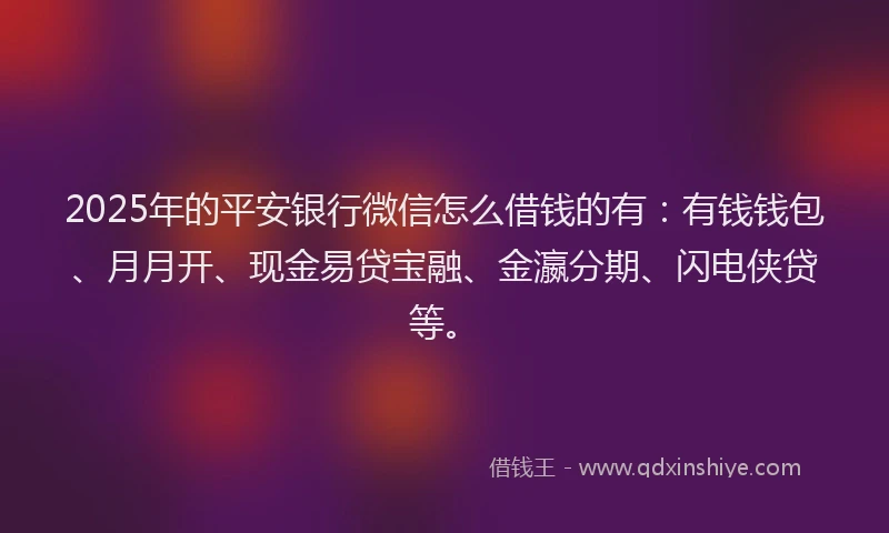 2025年的平安银行微信怎么借钱的有：有钱钱包、月月开、现金易贷宝融、金瀛分期、闪电侠贷等。