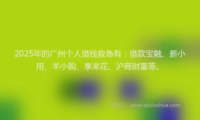 2025年的广州个人借钱救急有：借款宝融、薪小用、羊小购、享来花、沪商财富等。