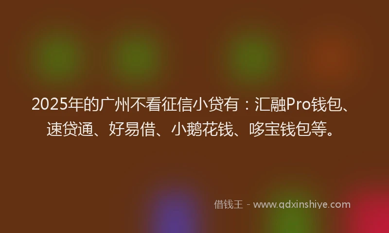 2025年的广州不看征信小贷有：汇融Pro钱包、速贷通、好易借、小鹅花钱、哆宝钱包等。