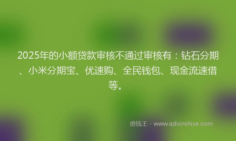 2025年的小额贷款审核不通过审核有：钻石分期、小米分期宝、优速购、全民钱包、现金流速借等。