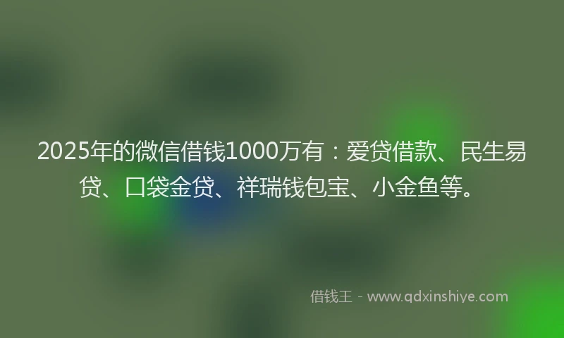 2025年的微信借钱1000万有：爱贷借款、民生易贷、口袋金贷、祥瑞钱包宝、小金鱼等。