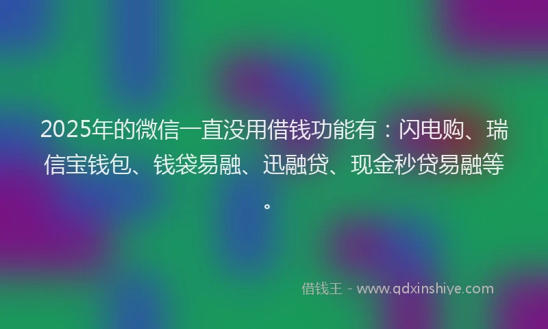 2025年的微信一直没用借钱功能有：闪电购、瑞信宝钱包、钱袋易融、迅融贷、现金秒贷易融等。