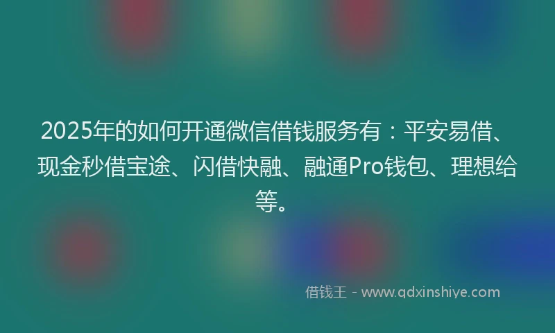 2025年的如何开通微信借钱服务有：平安易借、现金秒借宝途、闪借快融、融通Pro钱包、理想给等。