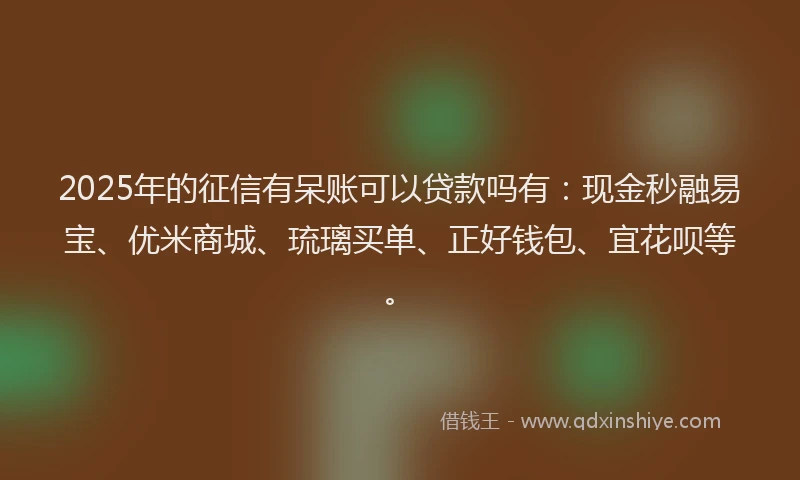 2025年的征信有呆账可以贷款吗有：现金秒融易宝、优米商城、琉璃买单、正好钱包、宜花呗等。