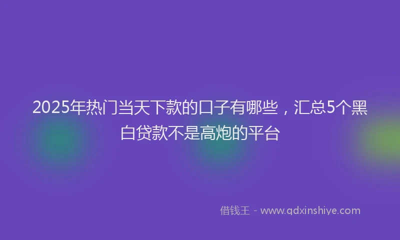2025年热门当天下款的口子有哪些，汇总5个黑白贷款不是高炮的平台