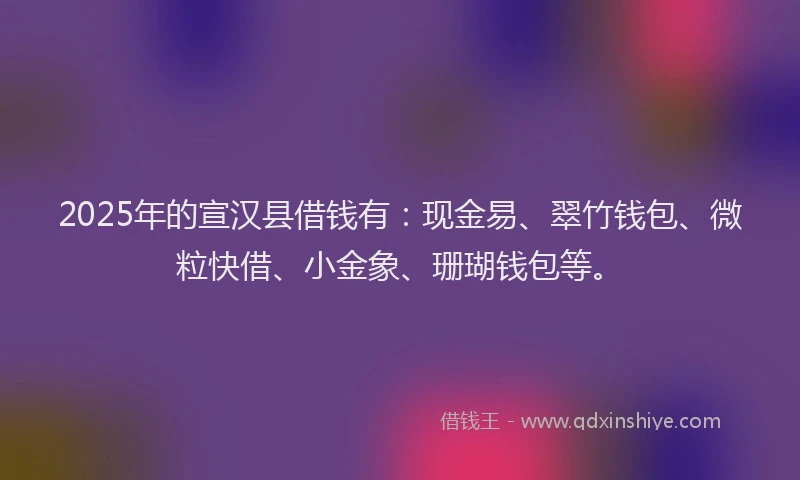 2025年的宣汉县借钱有：现金易、翠竹钱包、微粒快借、小金象、珊瑚钱包等。