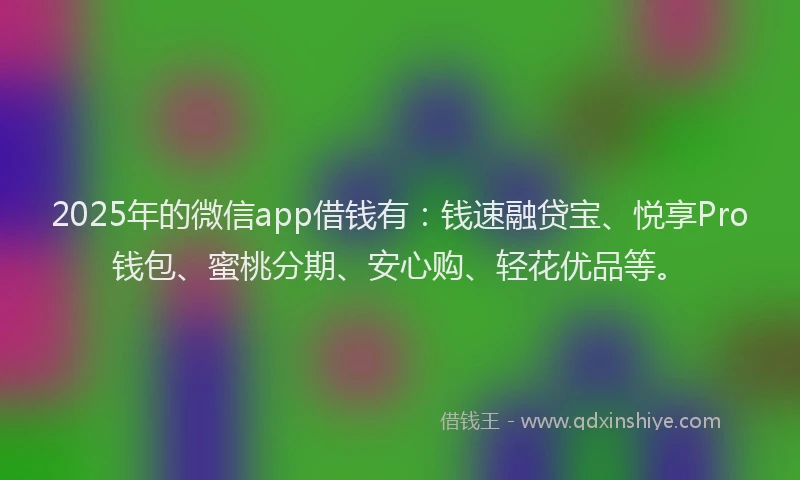 2025年的微信app借钱有：钱速融贷宝、悦享Pro钱包、蜜桃分期、安心购、轻花优品等。