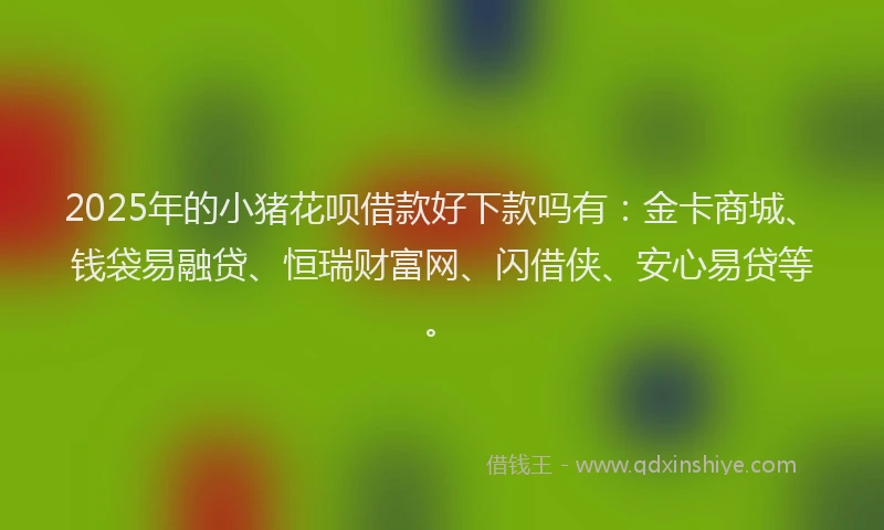 2025年的小猪花呗借款好下款吗有：金卡商城、钱袋易融贷、恒瑞财富网、闪借侠、安心易贷等。