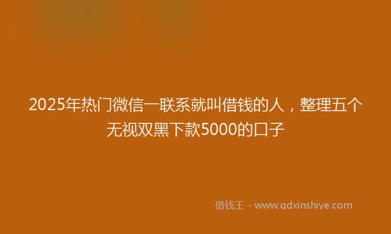 2025年热门微信一联系就叫借钱的人，整理五个无视双黑下款5000的口子