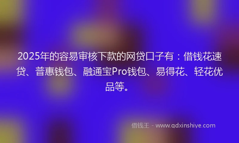 2025年的容易审核下款的网贷口子有：借钱花速贷、普惠钱包、融通宝Pro钱包、易得花、轻花优品等。