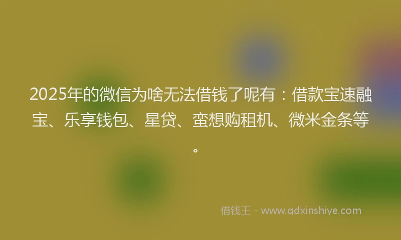 2025年的微信为啥无法借钱了呢有：借款宝速融宝、乐享钱包、星贷、蛮想购租机、微米金条等。