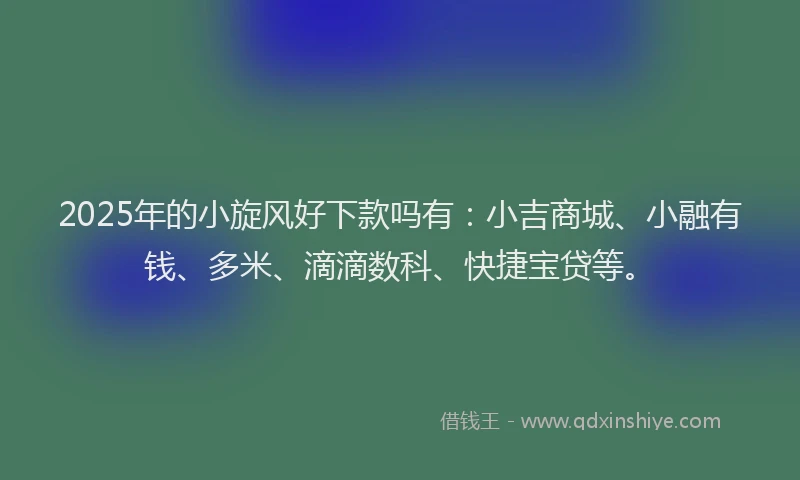 2025年的小旋风好下款吗有：小吉商城、小融有钱、多米、滴滴数科、快捷宝贷等。