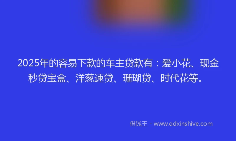 2025年的容易下款的车主贷款有：爱小花、现金秒贷宝盒、洋葱速贷、珊瑚贷、时代花等。