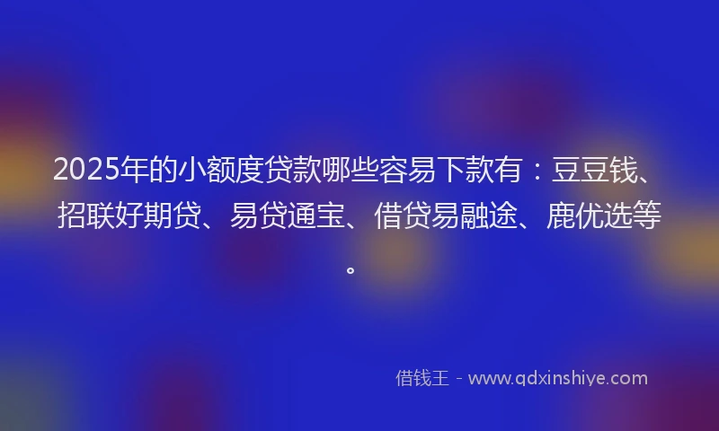 2025年的小额度贷款哪些容易下款有：豆豆钱、招联好期贷、易贷通宝、借贷易融途、鹿优选等。