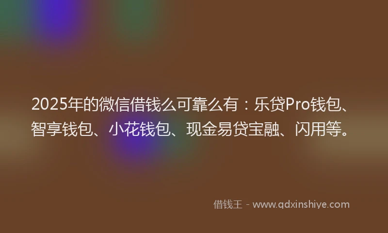 2025年的微信借钱么可靠么有：乐贷Pro钱包、智享钱包、小花钱包、现金易贷宝融、闪用等。