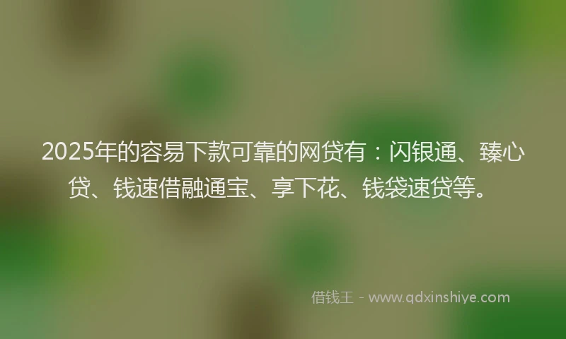 2025年的容易下款可靠的网贷有：闪银通、臻心贷、钱速借融通宝、享下花、钱袋速贷等。