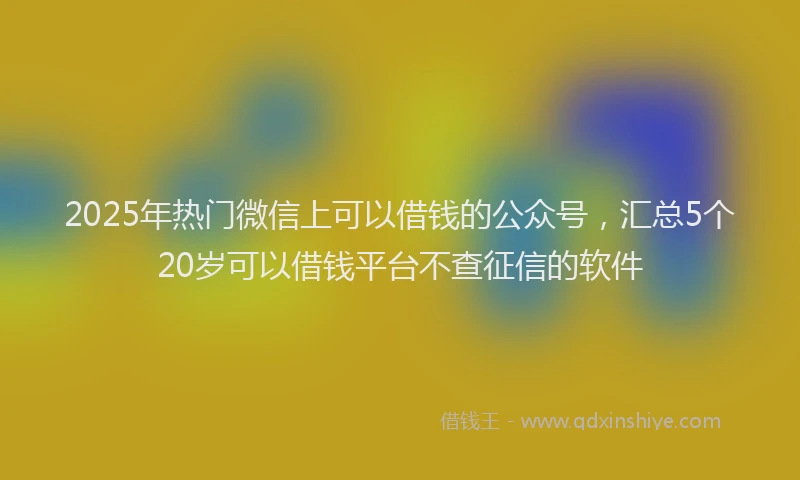 2025年热门微信上可以借钱的公众号，汇总5个20岁可以借钱平台不查征信的软件