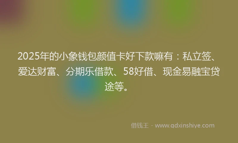 2025年的小象钱包颜值卡好下款嘛有：私立签、爱达财富、分期乐借款、58好借、现金易融宝贷途等。