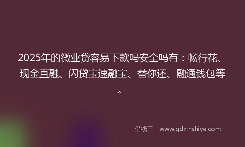 2025年的微业贷容易下款吗安全吗有：畅行花、现金直融、闪贷宝速融宝、替你还、融通钱包等。
