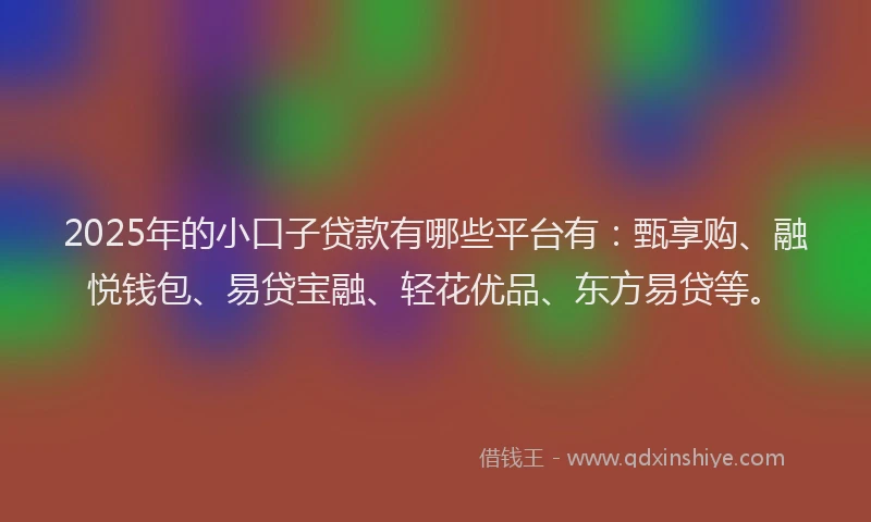 2025年的小口子贷款有哪些平台有：甄享购、融悦钱包、易贷宝融、轻花优品、东方易贷等。