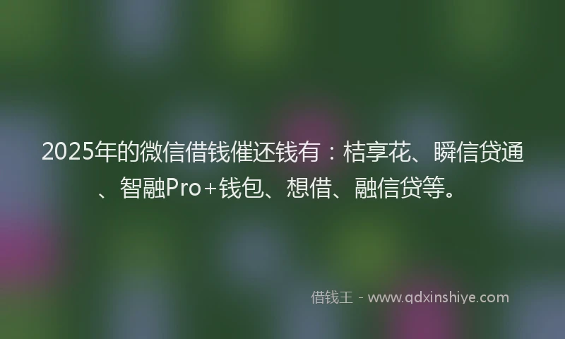 2025年的微信借钱催还钱有：桔享花、瞬信贷通、智融Pro+钱包、想借、融信贷等。