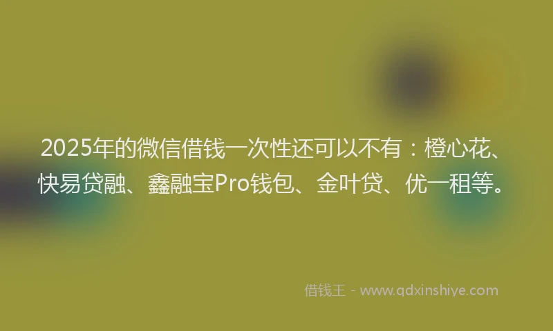 2025年的微信借钱一次性还可以不有：橙心花、快易贷融、鑫融宝Pro钱包、金叶贷、优一租等。