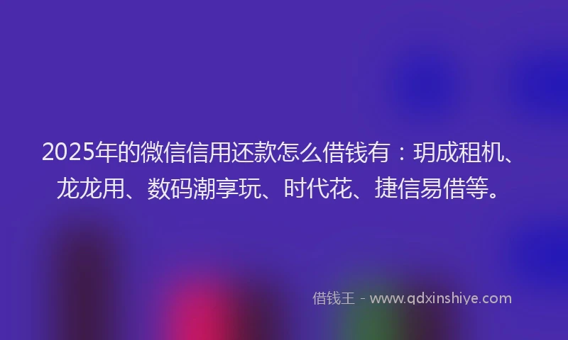 2025年的微信信用还款怎么借钱有：玥成租机、龙龙用、数码潮享玩、时代花、捷信易借等。