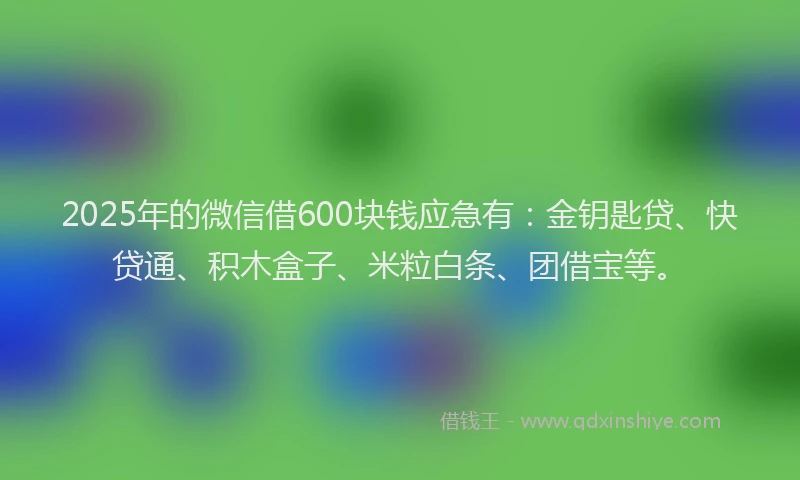 2025年的微信借600块钱应急有：金钥匙贷、快贷通、积木盒子、米粒白条、团借宝等。