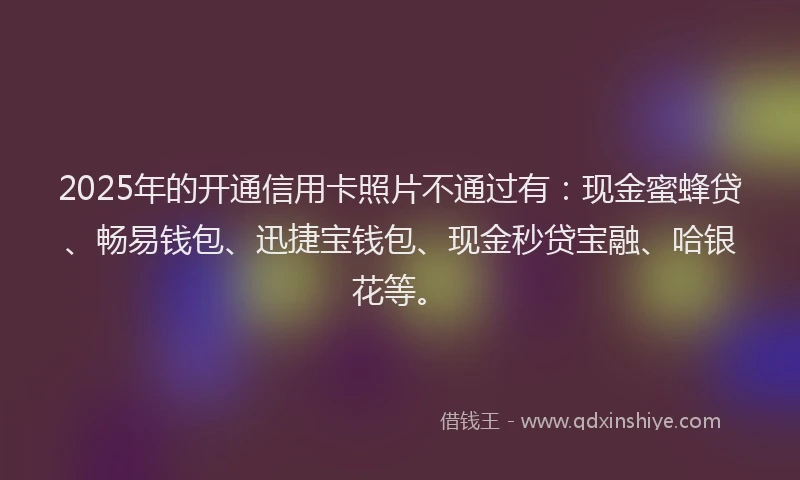 2025年的开通信用卡照片不通过有：现金蜜蜂贷、畅易钱包、迅捷宝钱包、现金秒贷宝融、哈银花等。