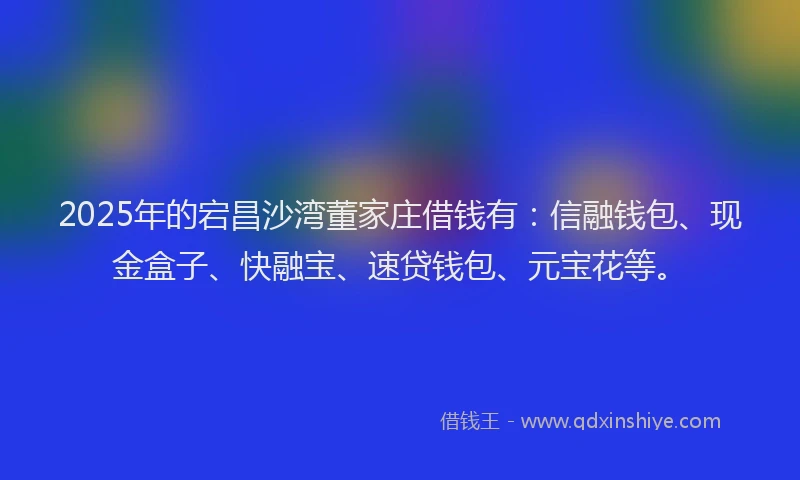 2025年的宕昌沙湾董家庄借钱有：信融钱包、现金盒子、快融宝、速贷钱包、元宝花等。