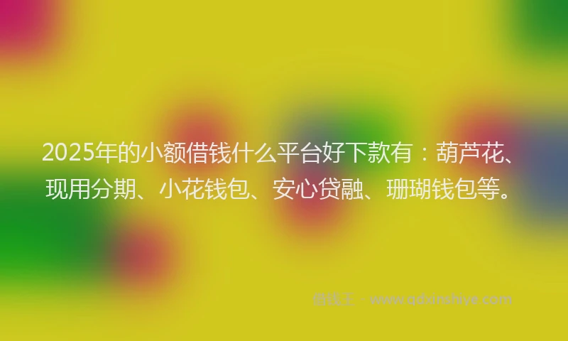 2025年的小额借钱什么平台好下款有：葫芦花、现用分期、小花钱包、安心贷融、珊瑚钱包等。