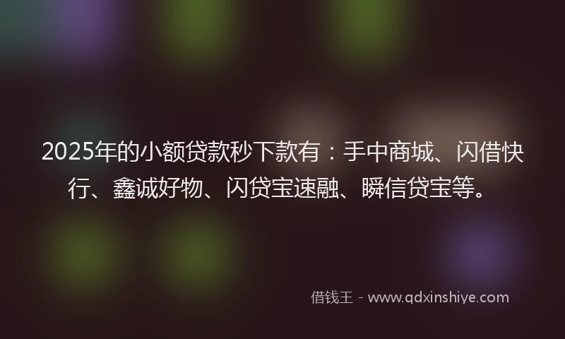 2025年的小额贷款秒下款有：手中商城、闪借快行、鑫诚好物、闪贷宝速融、瞬信贷宝等。