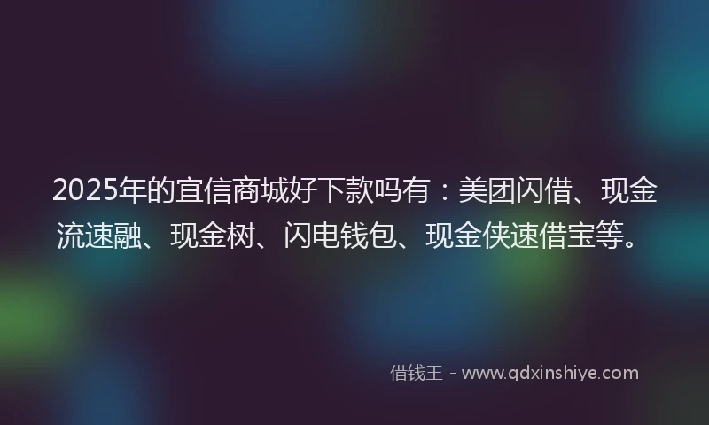 2025年的宜信商城好下款吗有：美团闪借、现金流速融、现金树、闪电钱包、现金侠速借宝等。
