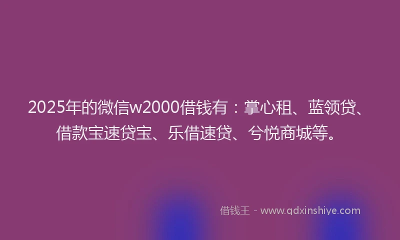 2025年的微信w2000借钱有：掌心租、蓝领贷、借款宝速贷宝、乐借速贷、兮悦商城等。