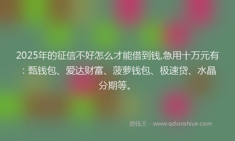 2025年的征信不好怎么才能借到钱,急用十万元有：甄钱包、爱达财富、菠萝钱包、极速贷、水晶分期等。
