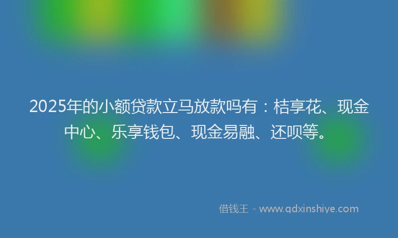 2025年的小额贷款立马放款吗有：桔享花、现金中心、乐享钱包、现金易融、还呗等。
