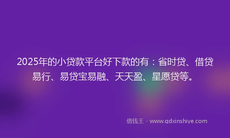 2025年的小贷款平台好下款的有：省时贷、借贷易行、易贷宝易融、天天盈、星愿贷等。