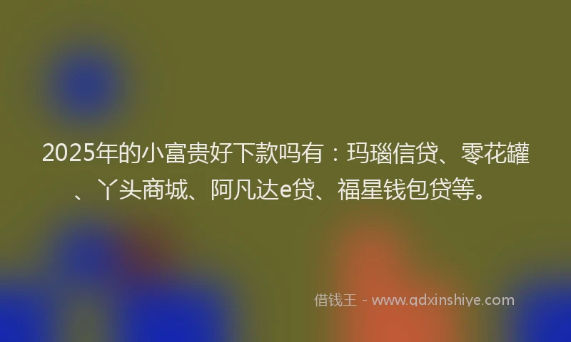 2025年的小富贵好下款吗有：玛瑙信贷、零花罐、丫头商城、阿凡达e贷、福星钱包贷等。