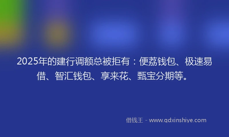 2025年的建行调额总被拒有：便荔钱包、极速易借、智汇钱包、享来花、甄宝分期等。