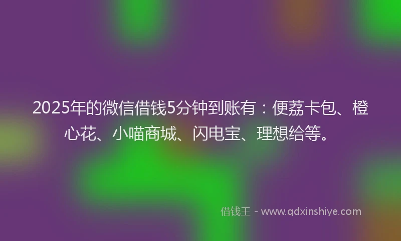2025年的微信借钱5分钟到账有：便荔卡包、橙心花、小喵商城、闪电宝、理想给等。