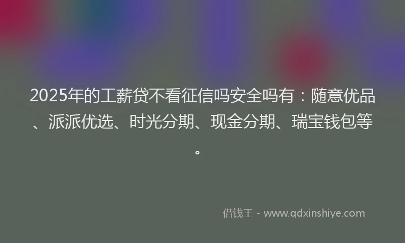 2025年的工薪贷不看征信吗安全吗有：随意优品、派派优选、时光分期、现金分期、瑞宝钱包等。