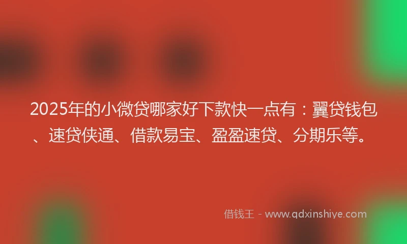 2025年的小微贷哪家好下款快一点有：翼贷钱包、速贷侠通、借款易宝、盈盈速贷、分期乐等。