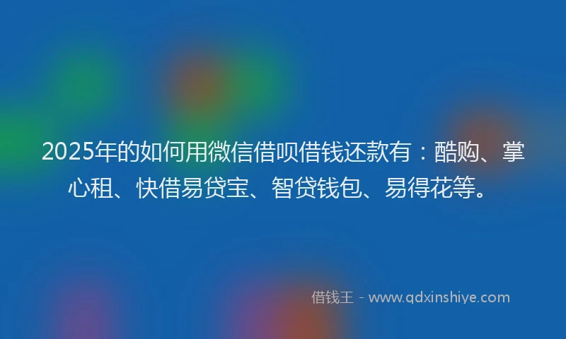 2025年的如何用微信借呗借钱还款有：酷购、掌心租、快借易贷宝、智贷钱包、易得花等。