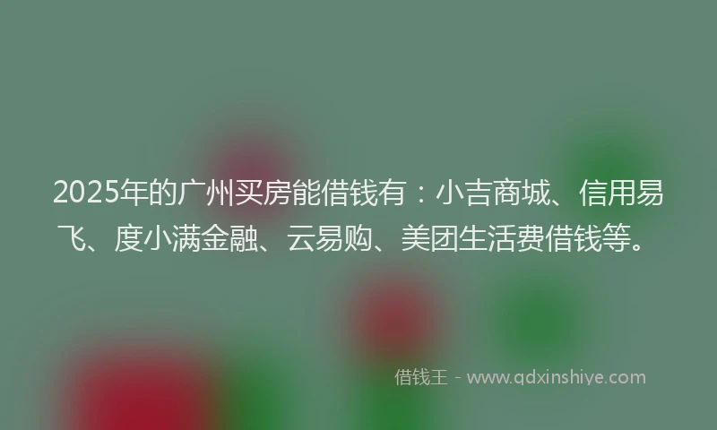 2025年的广州买房能借钱有：小吉商城、信用易飞、度小满金融、云易购、美团生活费借钱等。