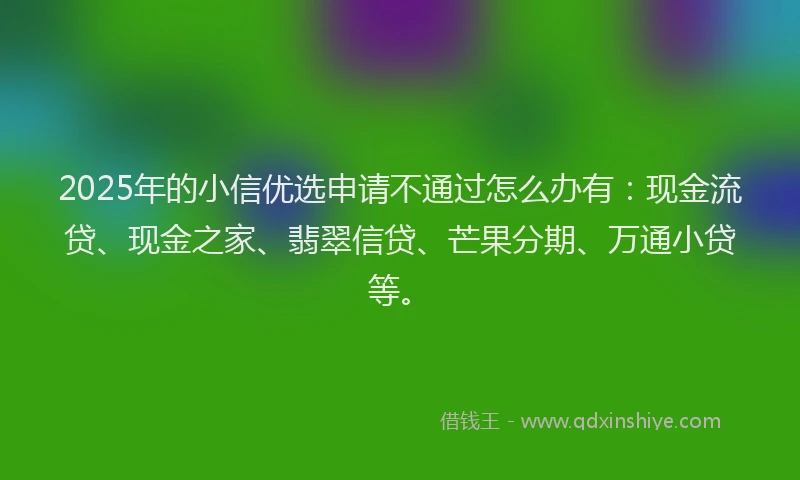 2025年的小信优选申请不通过怎么办有：现金流贷、现金之家、翡翠信贷、芒果分期、万通小贷等。