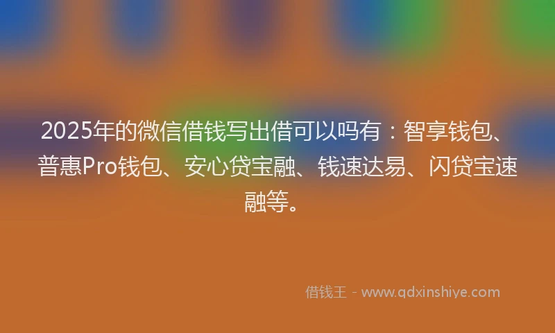 2025年的微信借钱写出借可以吗有：智享钱包、普惠Pro钱包、安心贷宝融、钱速达易、闪贷宝速融等。