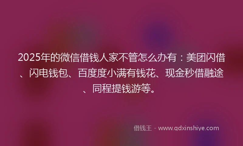 2025年的微信借钱人家不管怎么办有：美团闪借、闪电钱包、百度度小满有钱花、现金秒借融途、同程提钱游等。
