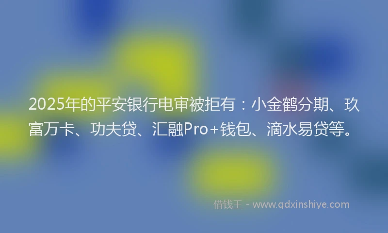 2025年的平安银行电审被拒有：小金鹤分期、玖富万卡、功夫贷、汇融Pro+钱包、滴水易贷等。