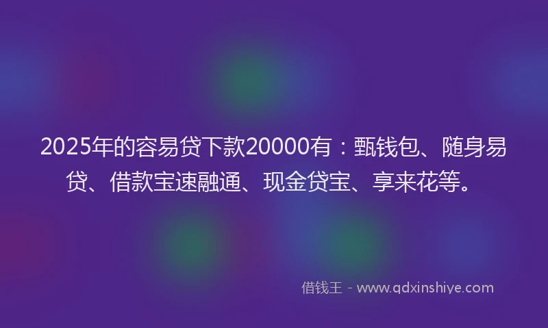 2025年的容易贷下款20000有：甄钱包、随身易贷、借款宝速融通、现金贷宝、享来花等。